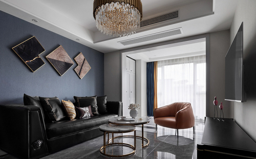 喀什80㎡现代简约风格新房装修,沙发背景墙太酷了!